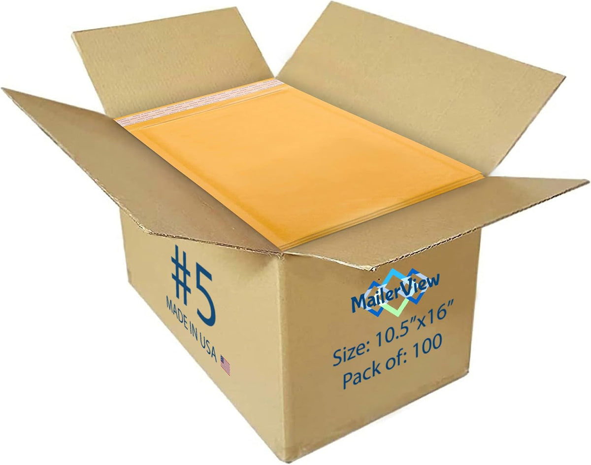 Kraft Bubble Mailers 10.5x16, Self Seal Padded Envelopes #5, 100 Pack Bulk