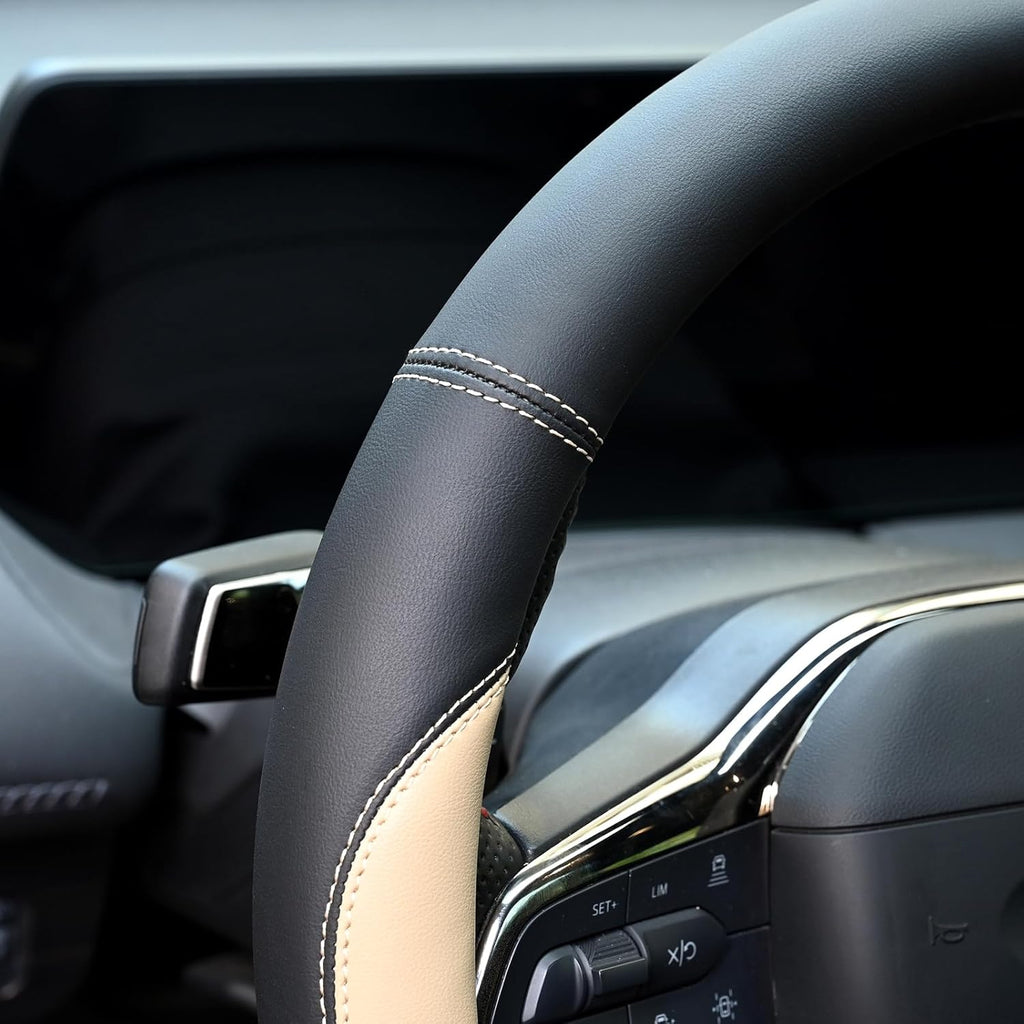 Microfiber Leather Steering Wheel Cover Universal 15 inch (Beige)