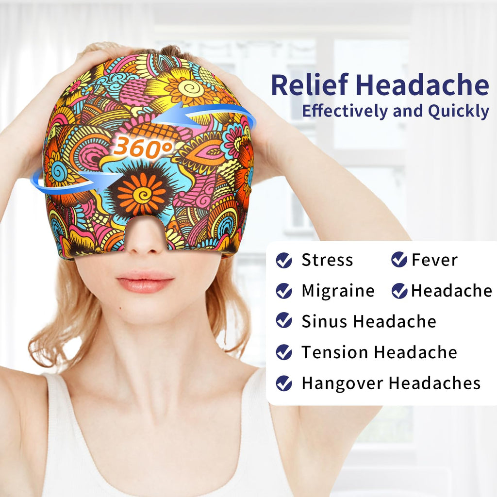 Migraine Headache Relief Cap Hat Full Head ice Pack Wrap Cold Cap
