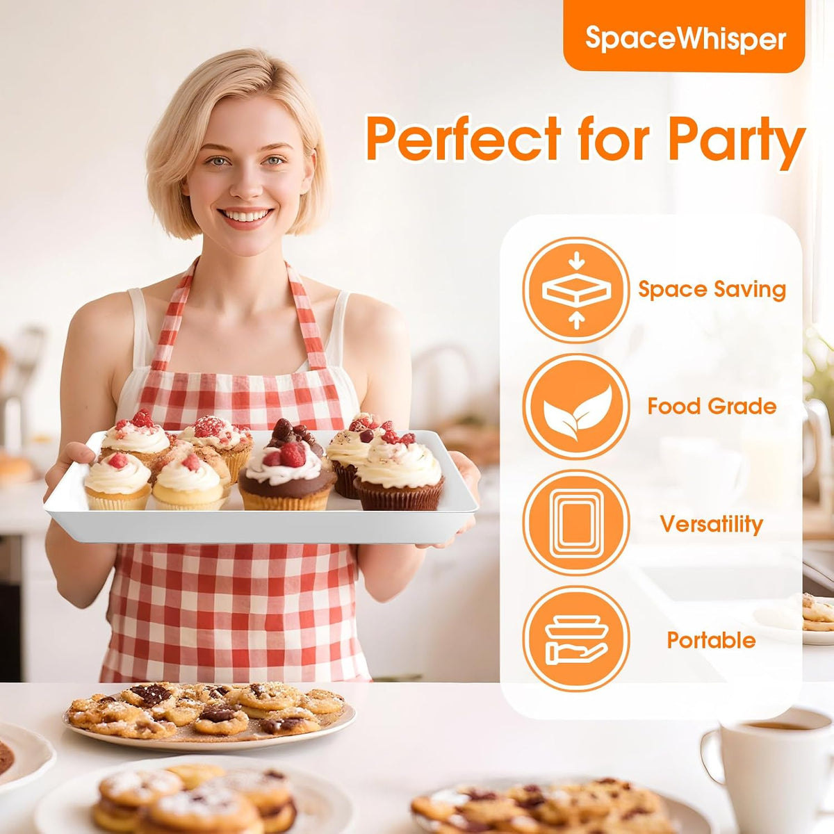 White Plastic Serving Trays 3 Pack, Rectangle Appetizer Platters for Party
