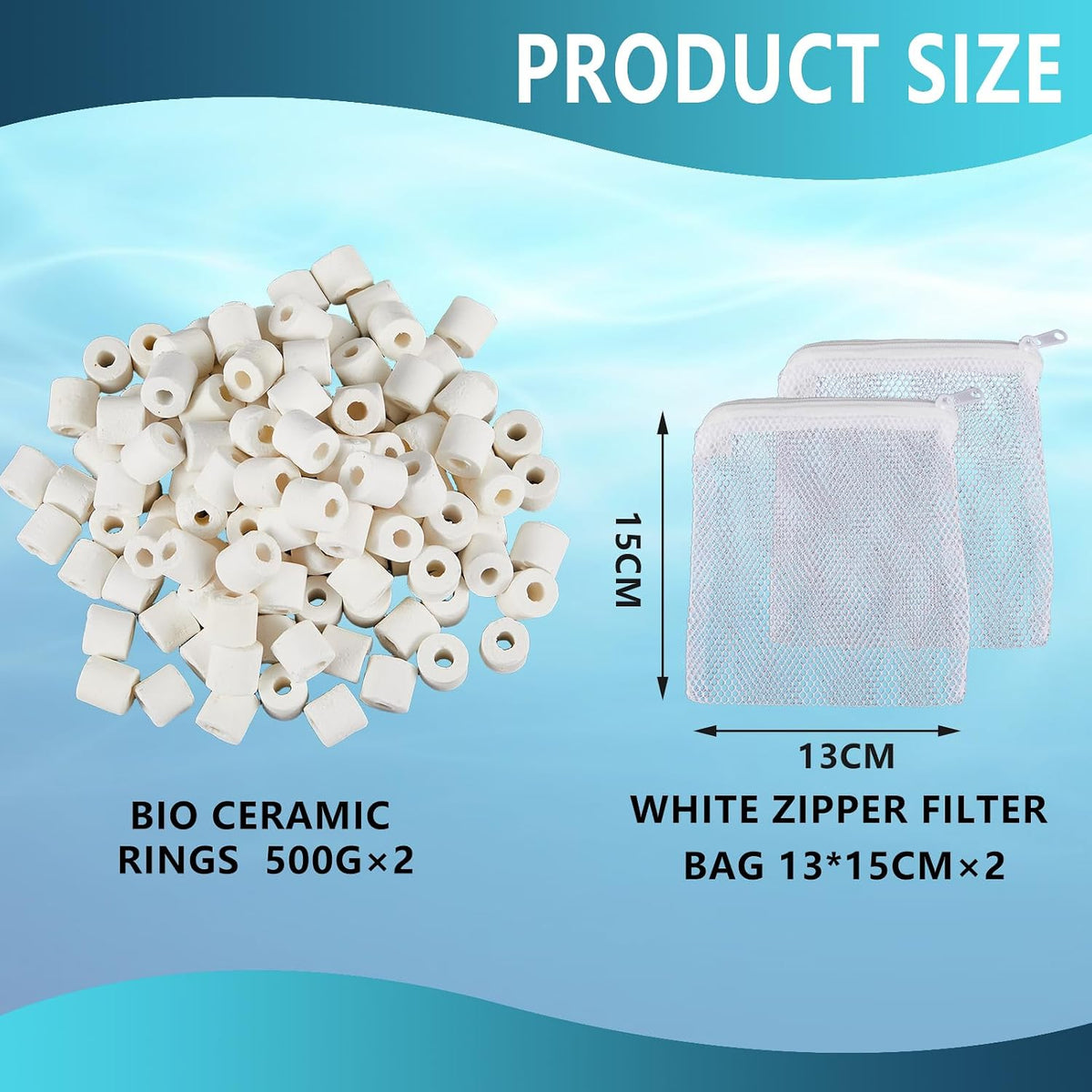 4 Pack Aquarium Bio Ceramic Rings Set, Compatible with Fluval Filter Media, Each 1.1 lb, 2 Ceramic Rings with 2 Mesh