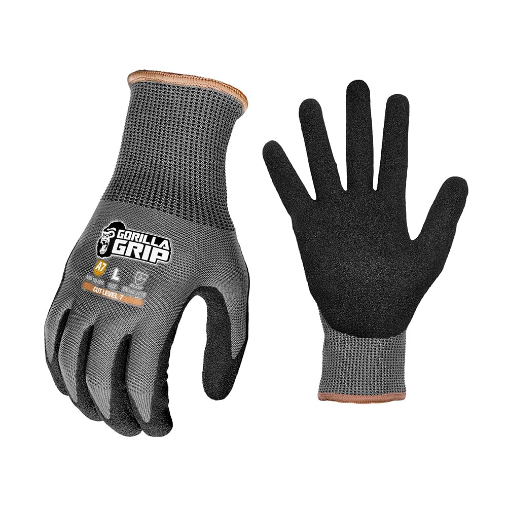 A7 Cut Resistant Work Gloves, Large, 1 Pair, Black and Gray