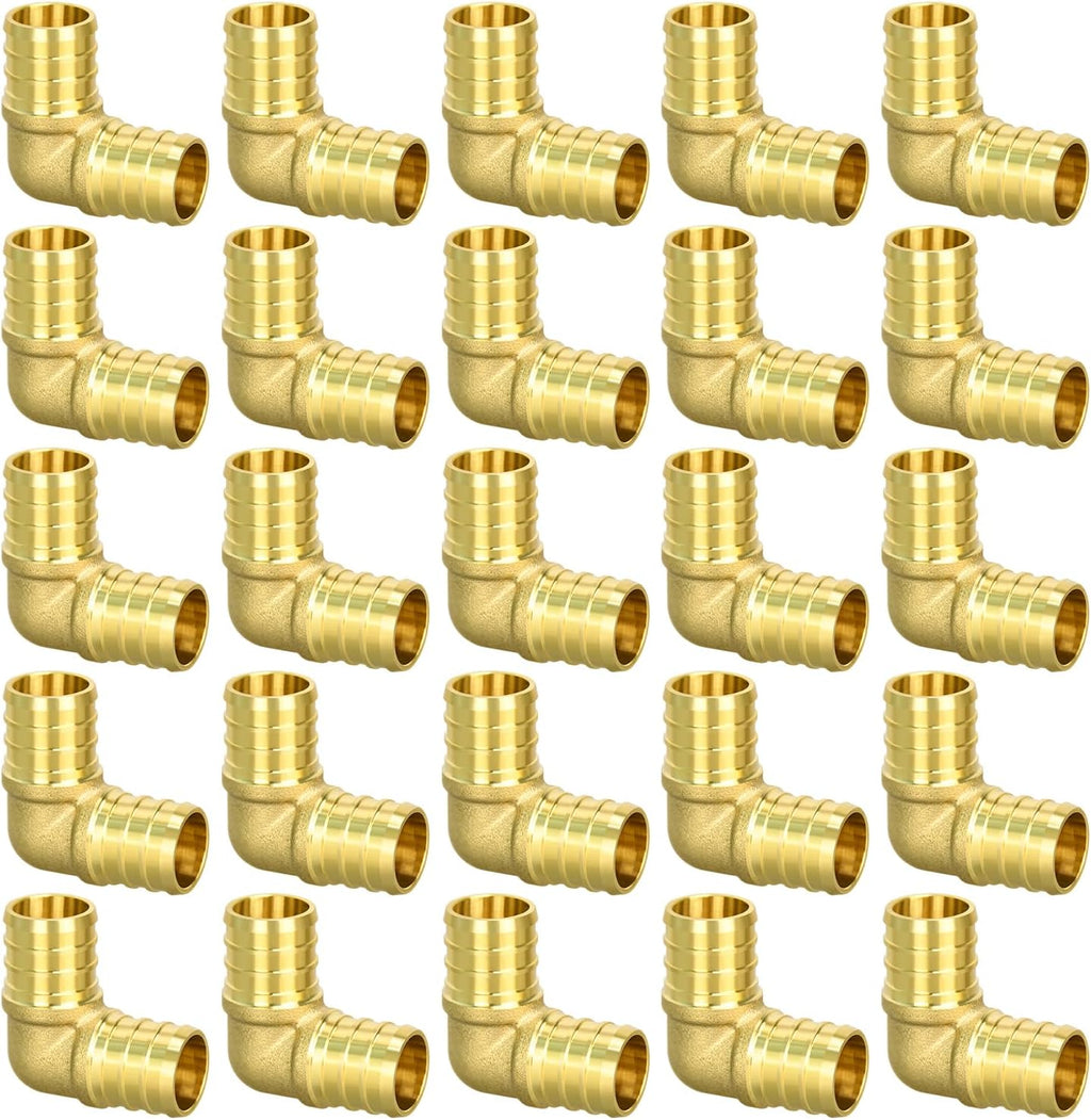 25 Pack 3/4" PEX Fittings, PEX Elbow Fittings, Brass PEX Fittings