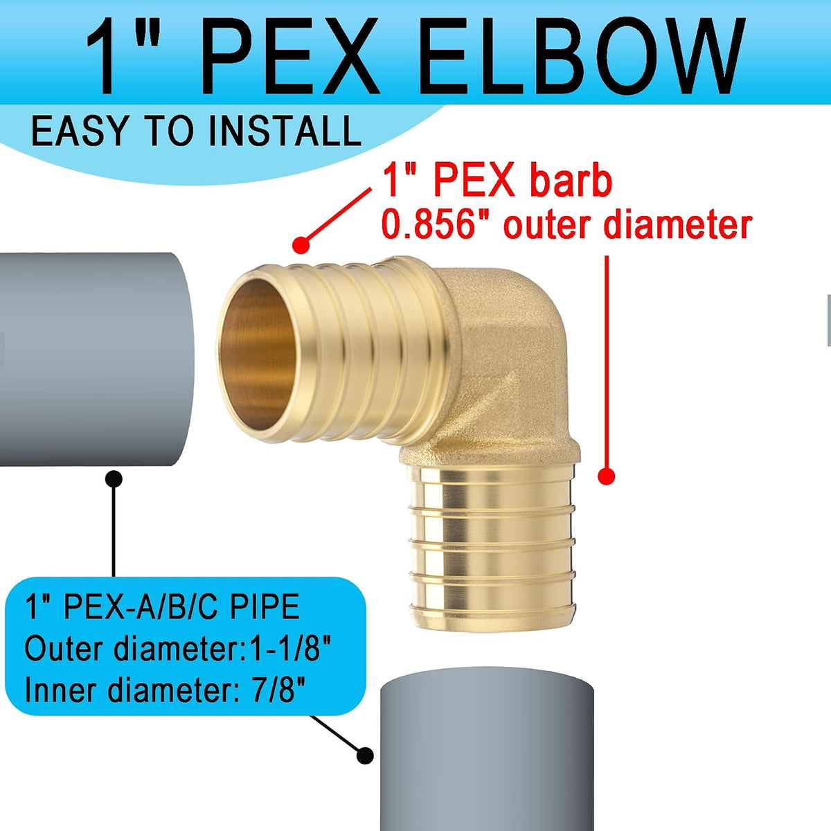 (15 Pack) Asterbacks 1 inch PEX Barb Crimp Elbow for PEX-A/B/C Pipe