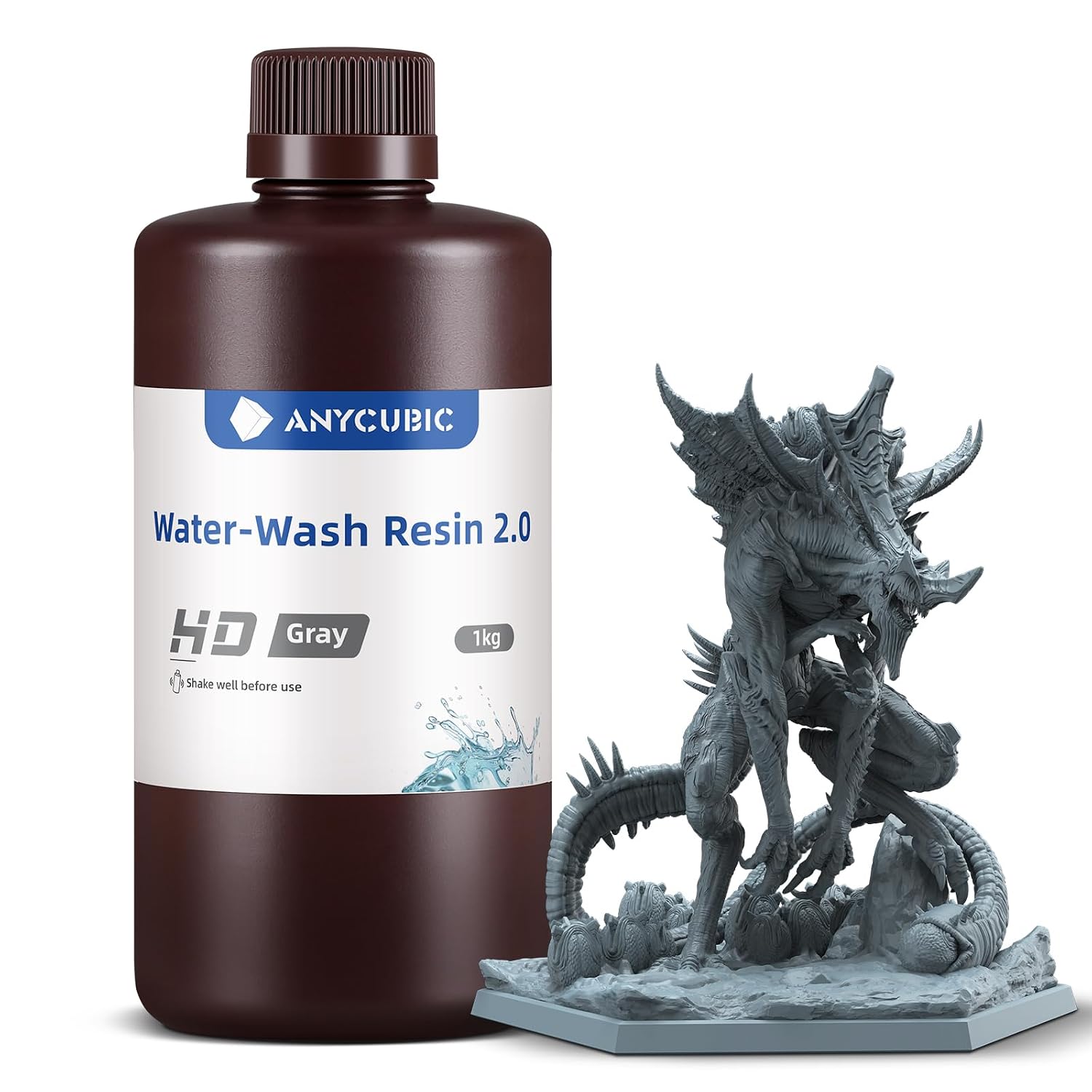 3D Printer Resin, Water Washable Resin 2.0 8K, No Need Extra Alcohol and Easy to Clean, Fast Curing, Low Odor, Wide
