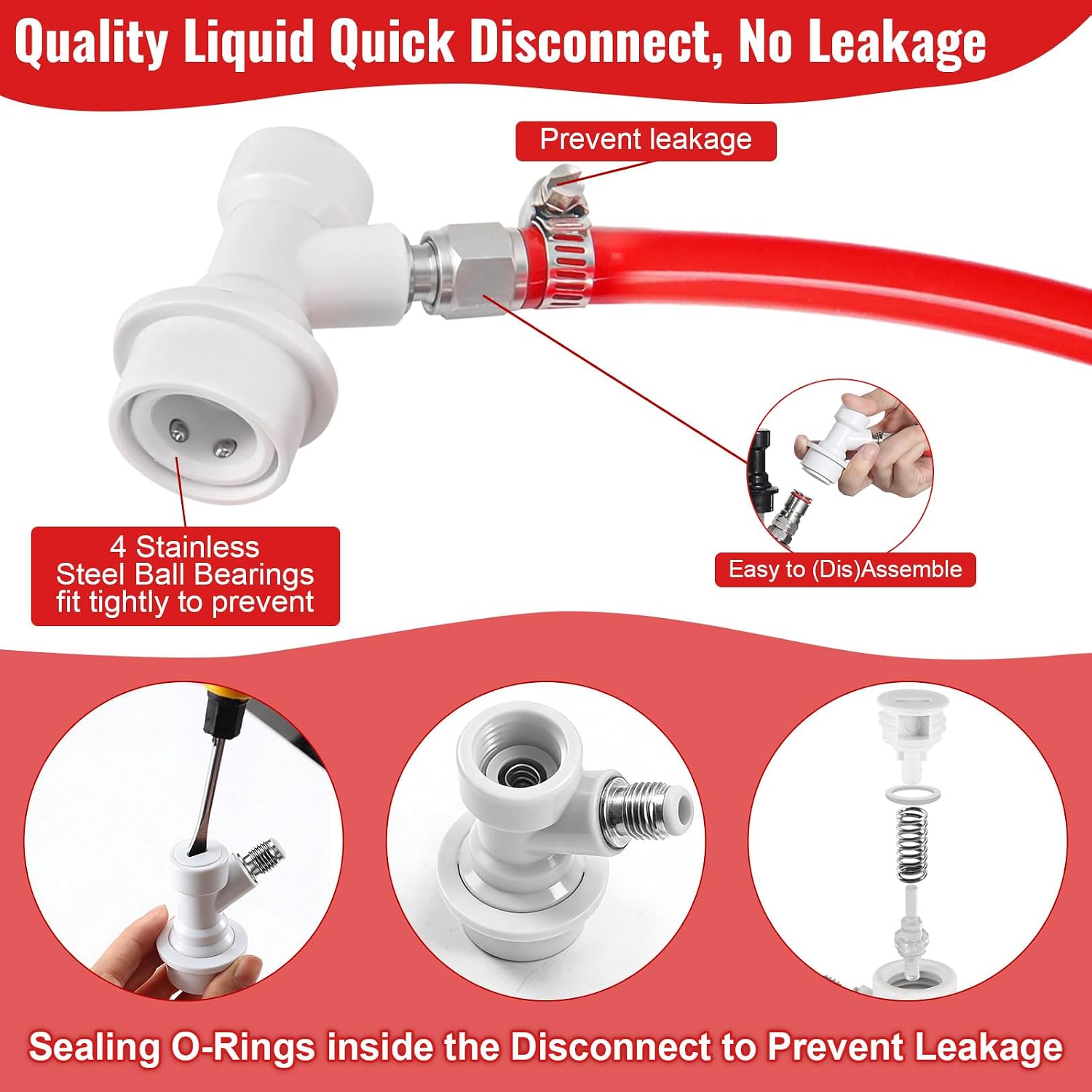 Homebrew Ball Lock Gas Line Assembly, 5 FT Co2 Gas Line Tubing for Kegerator with O.D 5/16”Ball Lock Gas Disconnect