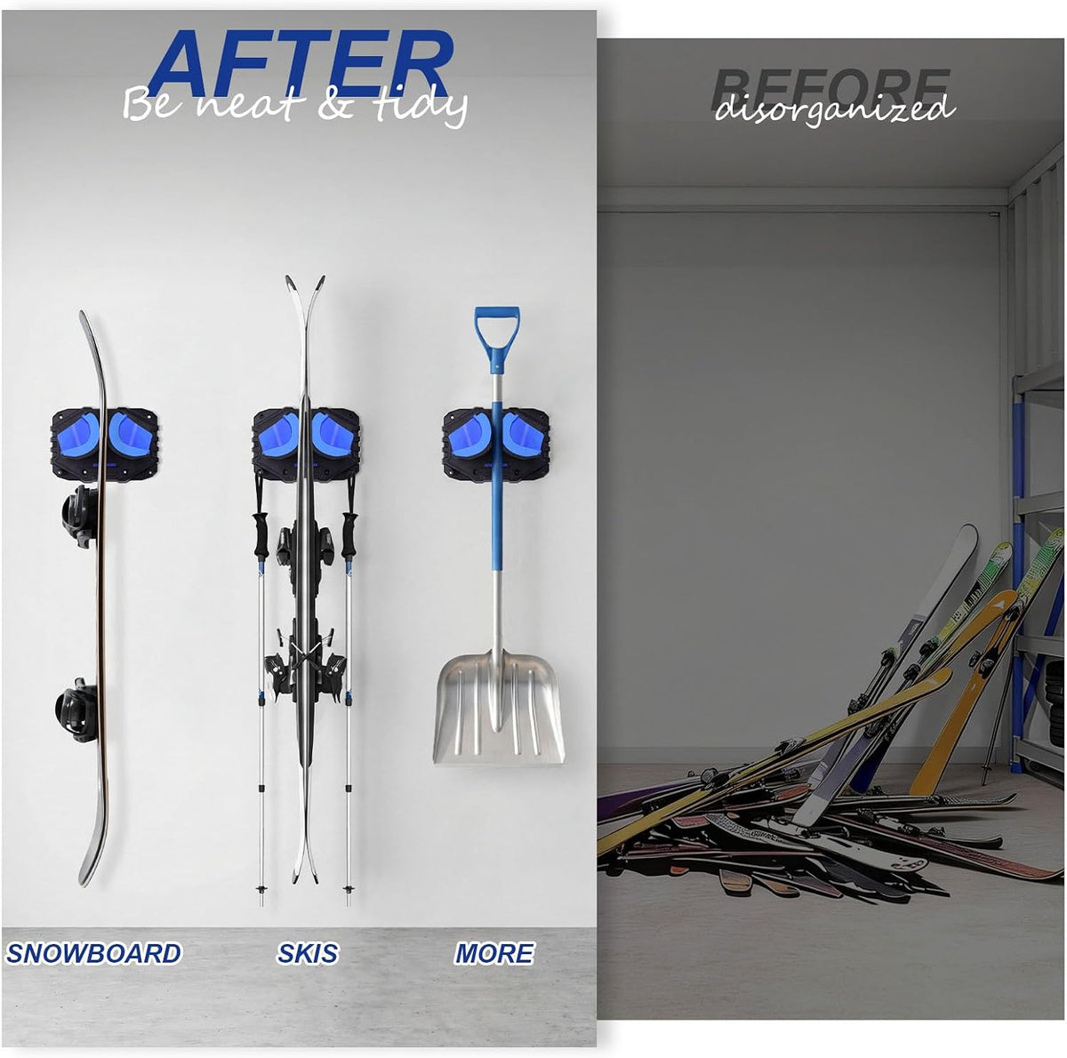 Ski & Snowboard Wall Mount, Fits Most Skis & Snowboards, Anti-Scratch & Non-Slip, Secure Hold Up to 25 lbs, Easy