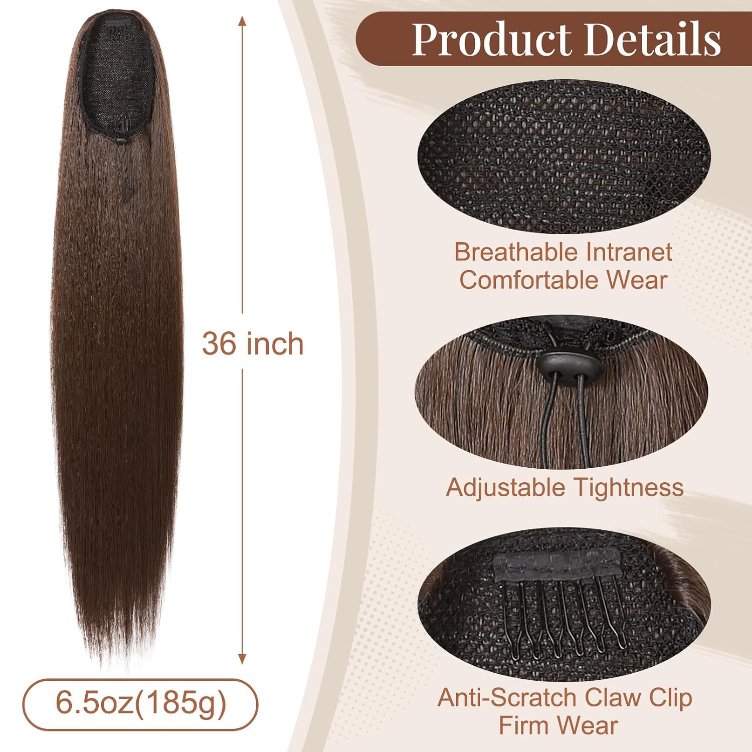 Ponytail extension, 36 Inch Long Straight Drawstring Ponytail Synthetic Hairpieces Fake Pony Tails Natural Soft Clip