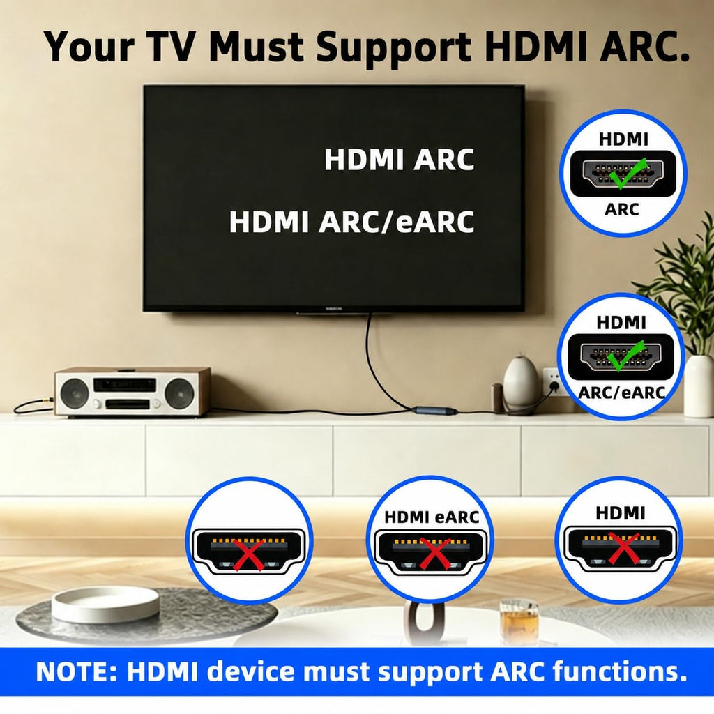 HDMI to Optical Audio Adapter 192kHz Optical to HDMI Converter Support PCM 2.0 No Lag HDMI ARC O'ptical Cable for