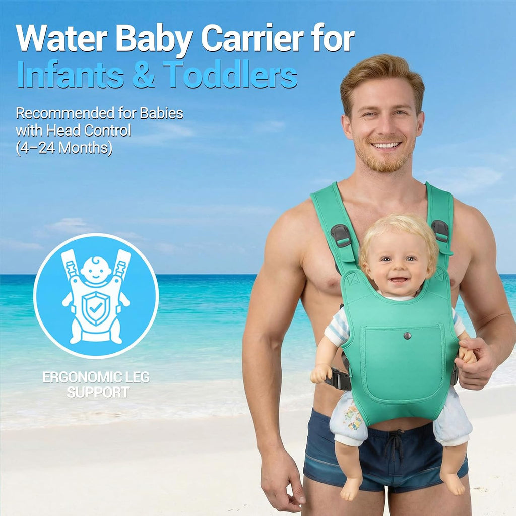 Neoprene Water Baby Carrier Newborn to Toddler, Ergonomic Waterproof Infant Chest Holder with Adjustable Straps