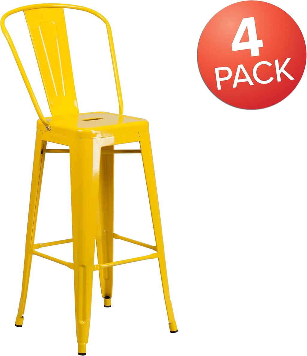 30 in Metal Indoor/Outdoor Barstool, Yellow, 4-Pack
