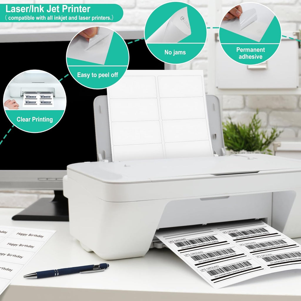 2"x4" Bulk Printable White Label Stickers 5000 Labels 500 Sheets