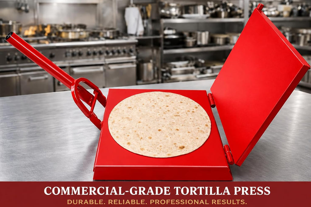 12" Commercial Steel Tortilla Press-Heavy Duty-Mexican Style Tortilla Maker, Flatbread-Red