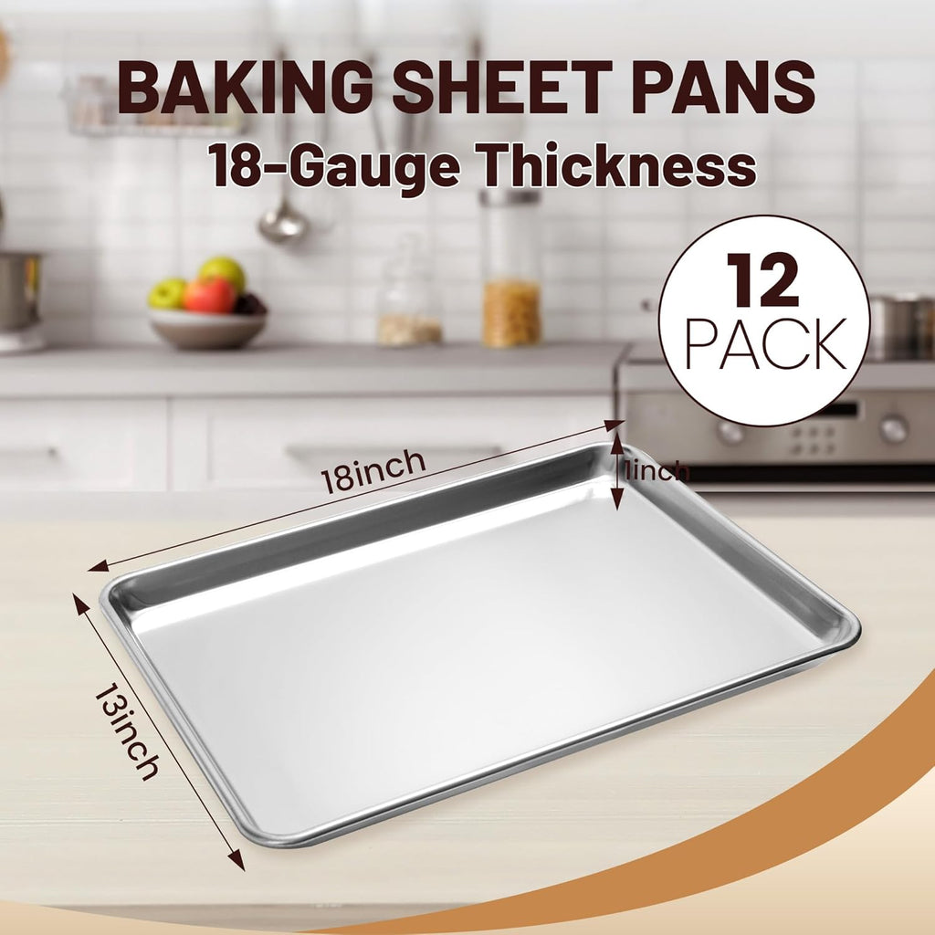 12 Pack Half Size Baking Sheet Pan, Aluminum Commercial 18" x 13"