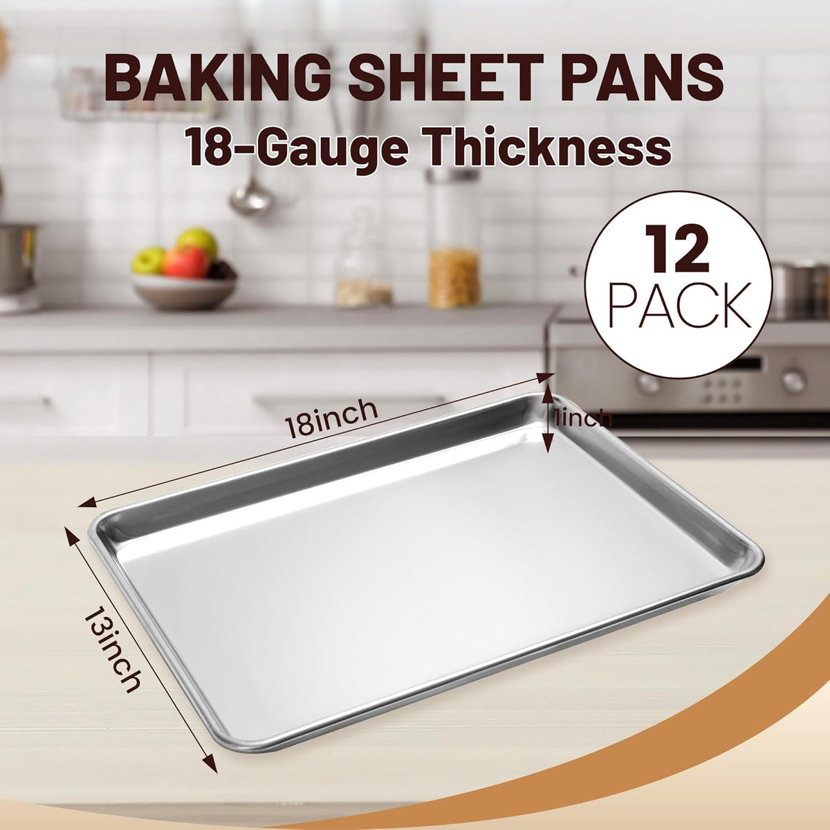 12 Pack Half Size Baking Sheet Pan, Aluminum Commercial 18" x 13"