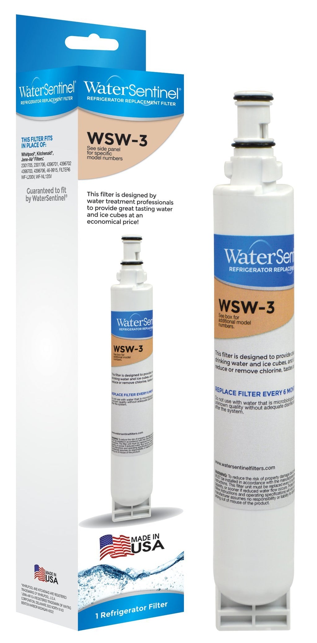 WaterSentinel WSW-3 Refrigerator Replacement Filter: Fits FILTER 6 Filters