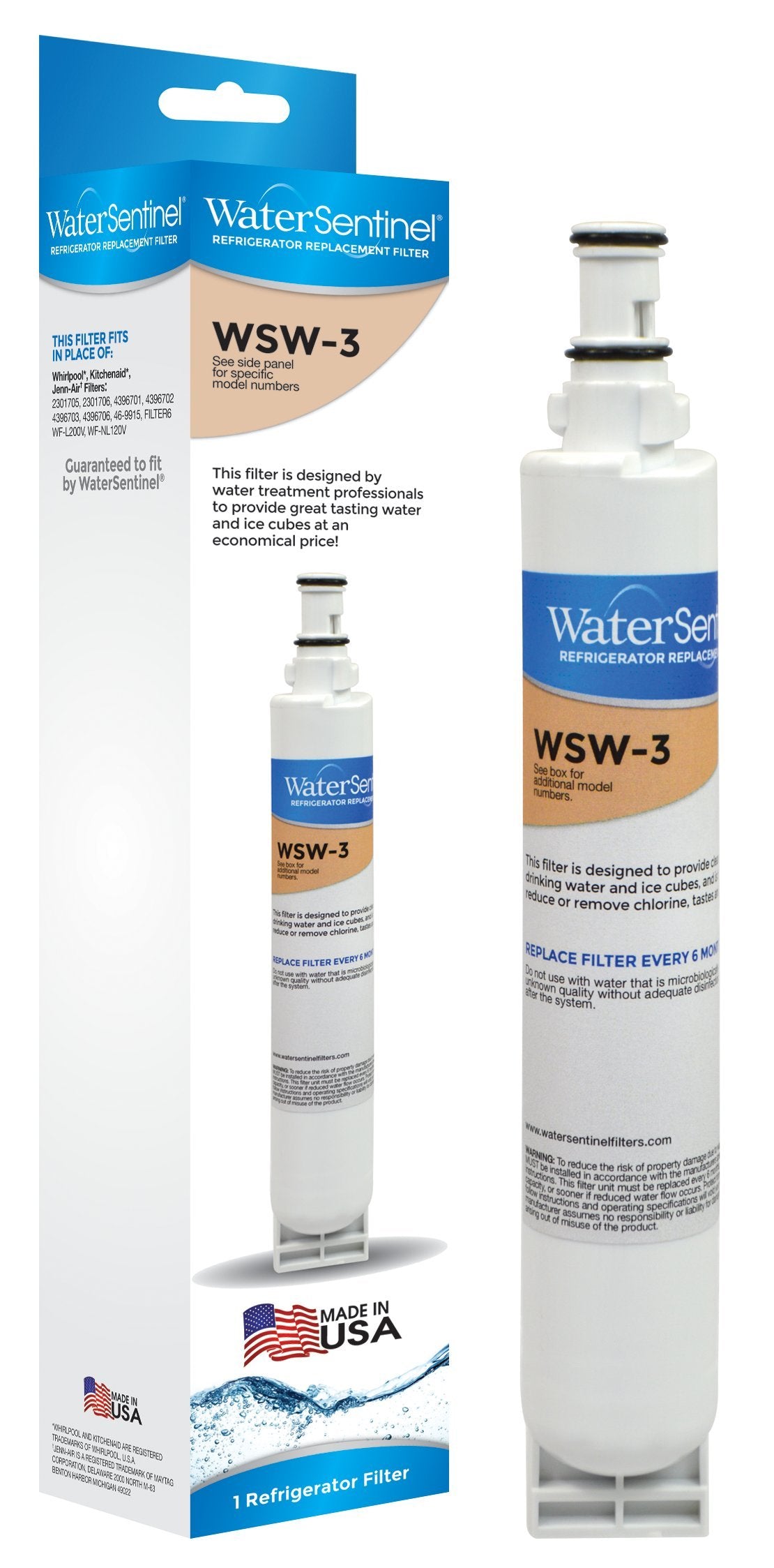 WaterSentinel WSW-3 Refrigerator Replacement Filter: Fits FILTER 6 Filters