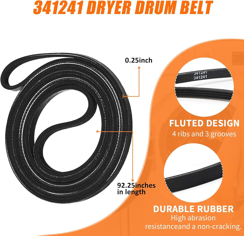 4392065 Dryer Repair Kit with 341241 Dryer Belt 691366 Idler Pulley 349241T Drum Roller Replacement for Whirlpool