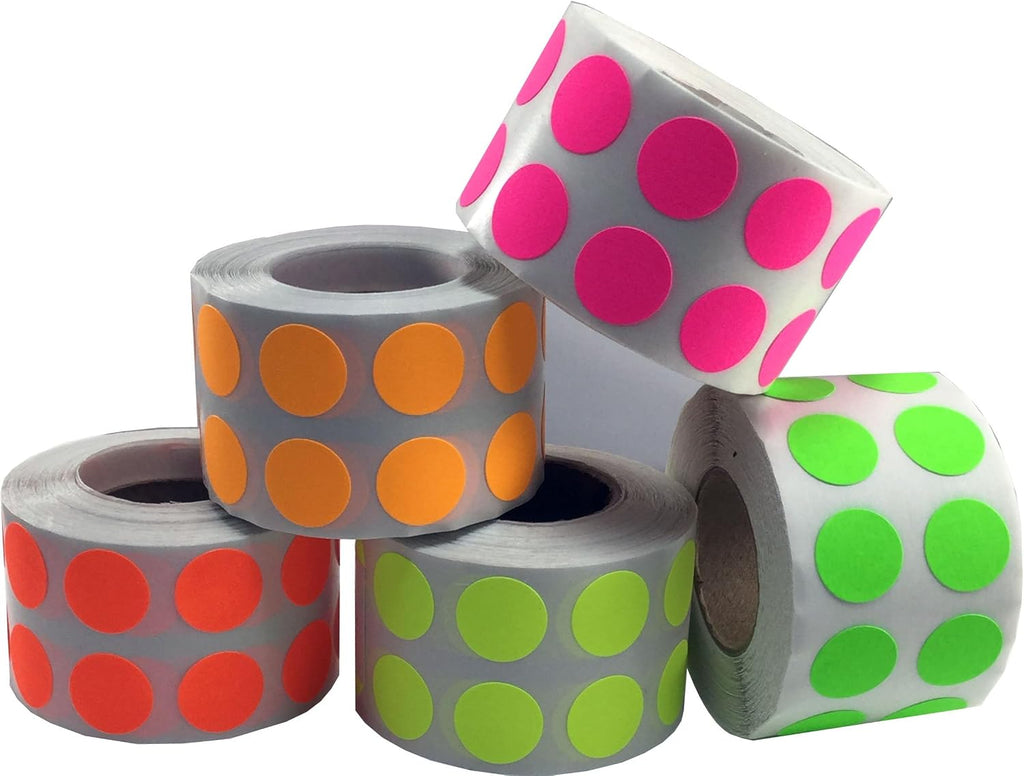 1/2" Color Coding Dot Stickers - Fluorescent Collection - 5,000 Total Labels