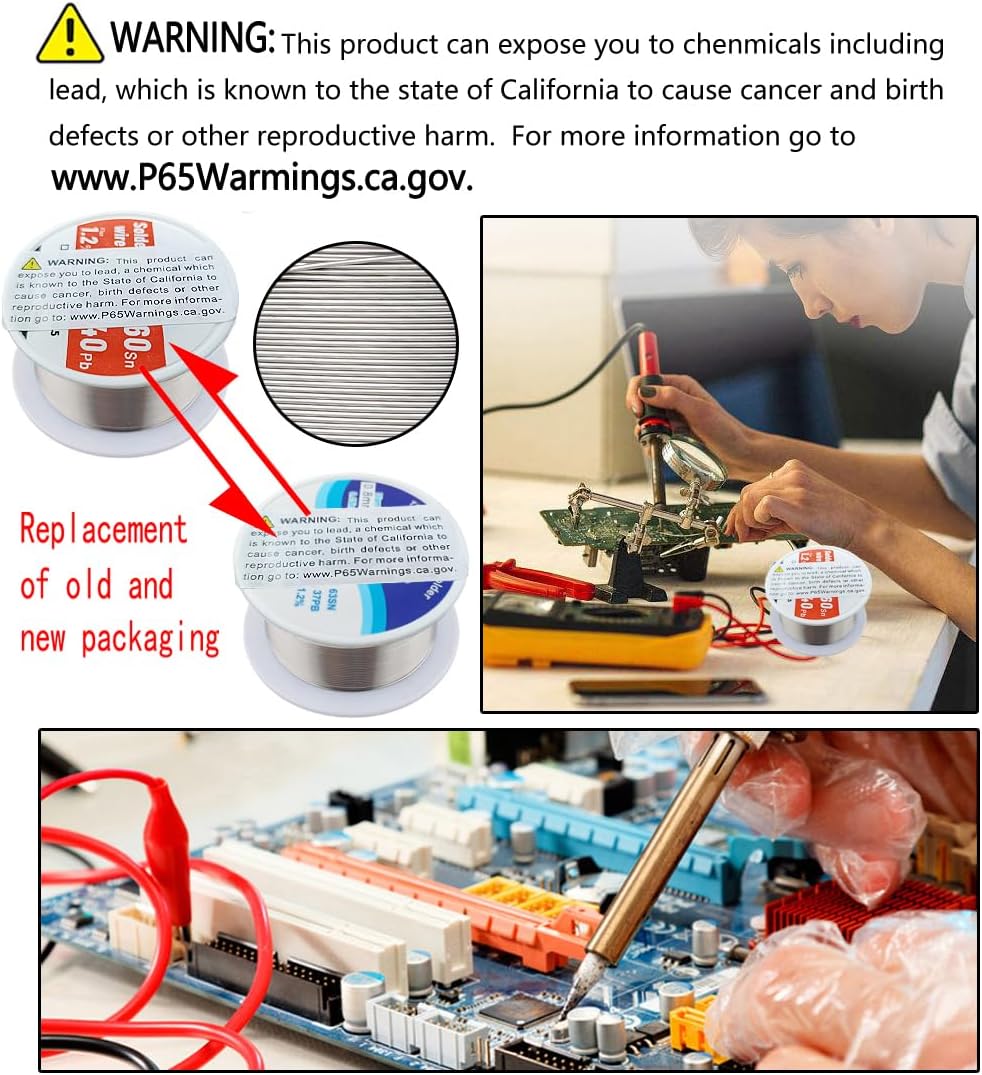 Soldering Tool Kit, 2 Pack of 0.6mm Solder Wire (1.76oz / 50g) + Rosin Flux Paste (0.35oz / 10g) + No-Clean Soldering