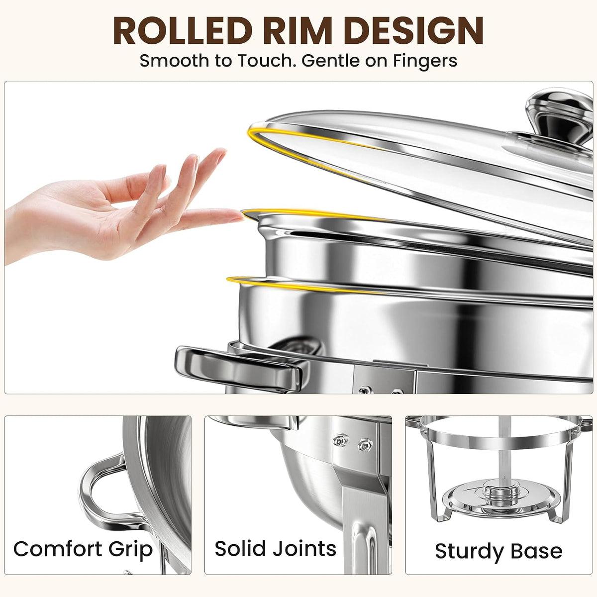 9QT Round Stainless Steel Chafing Dishes for Buffet, 4 Pack Chafers