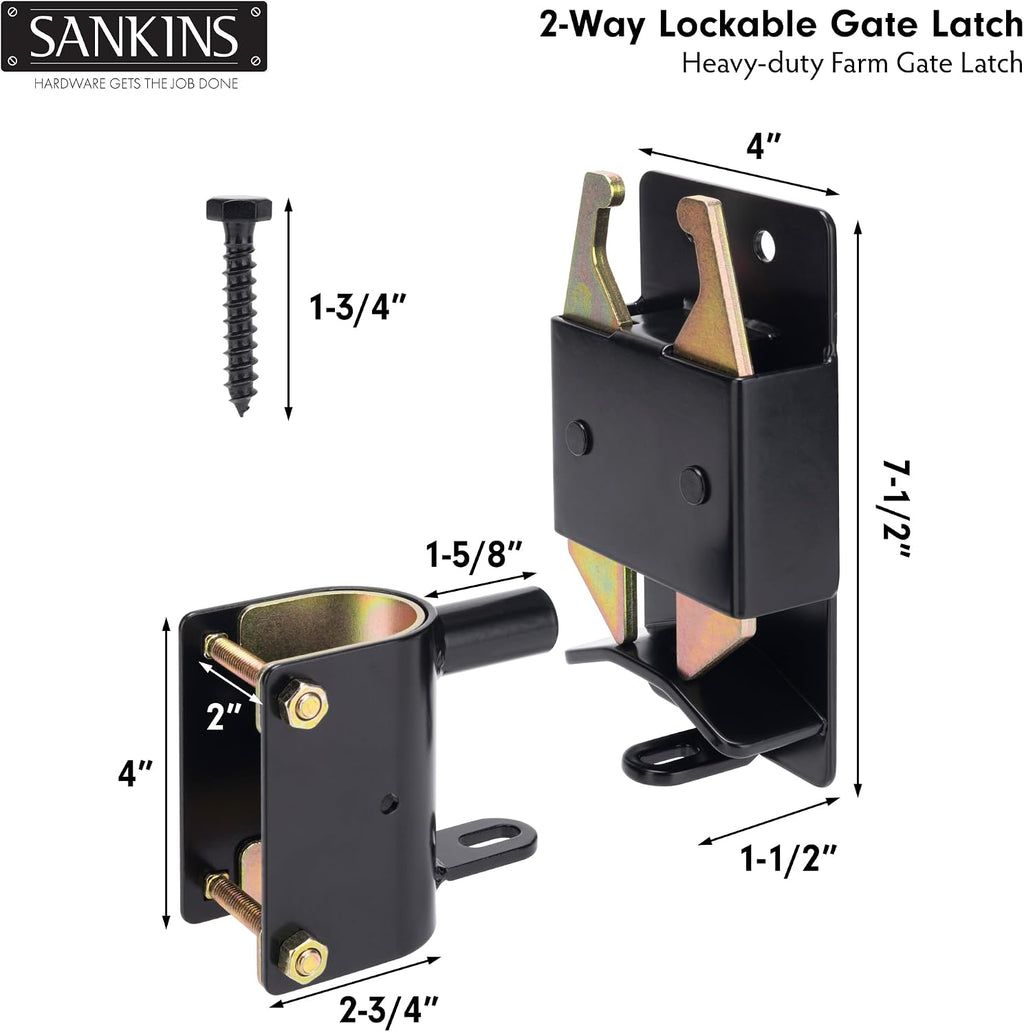 2 Way Heavy Duty Lockable Gate Latch, Black Anti-Sag Farm Gate Latch, Two-Way Livestock Gate Latch Hardware for