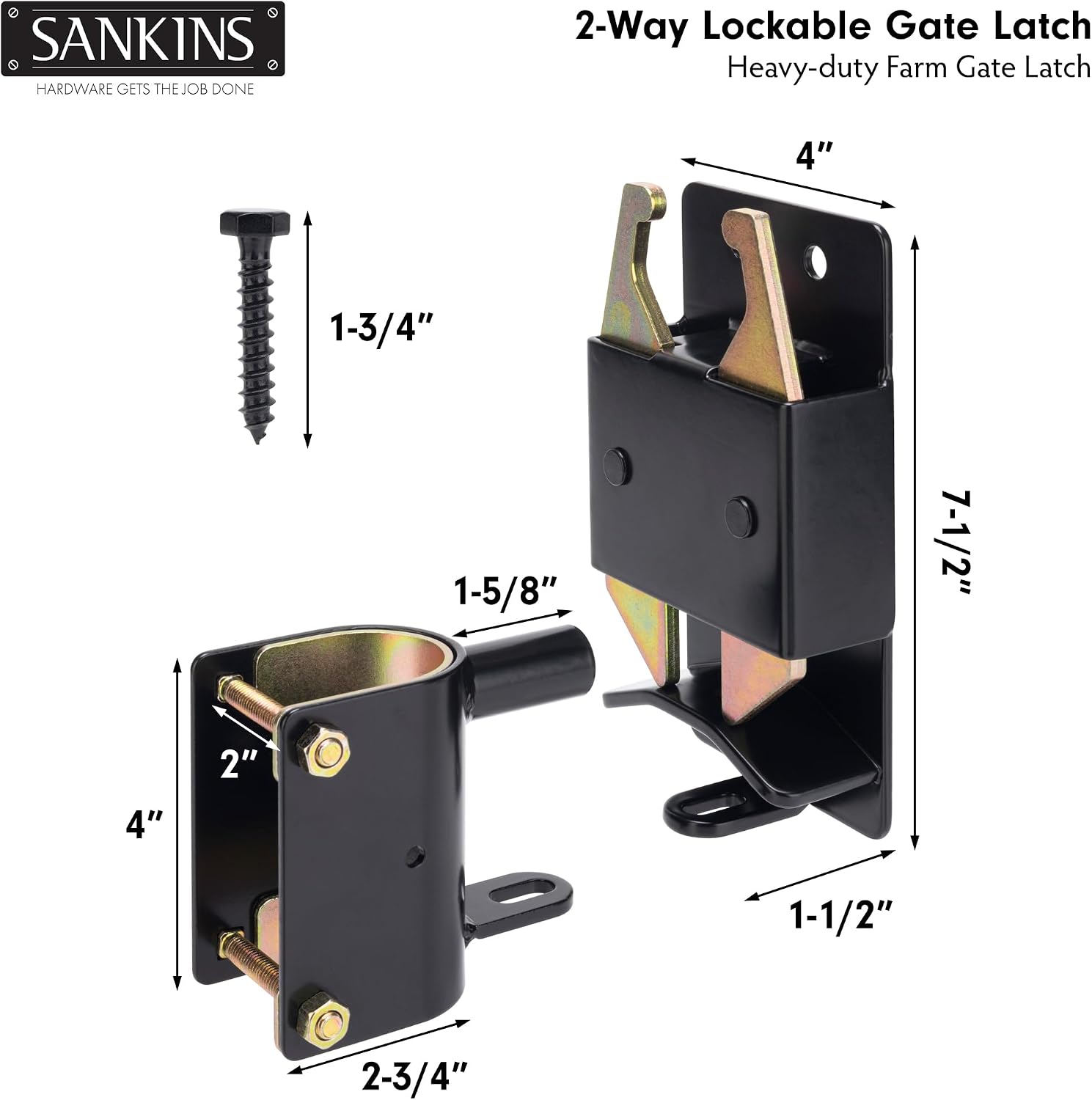 2 Way Heavy Duty Lockable Gate Latch, Black Anti-Sag Farm Gate Latch, Two-Way Livestock Gate Latch Hardware for