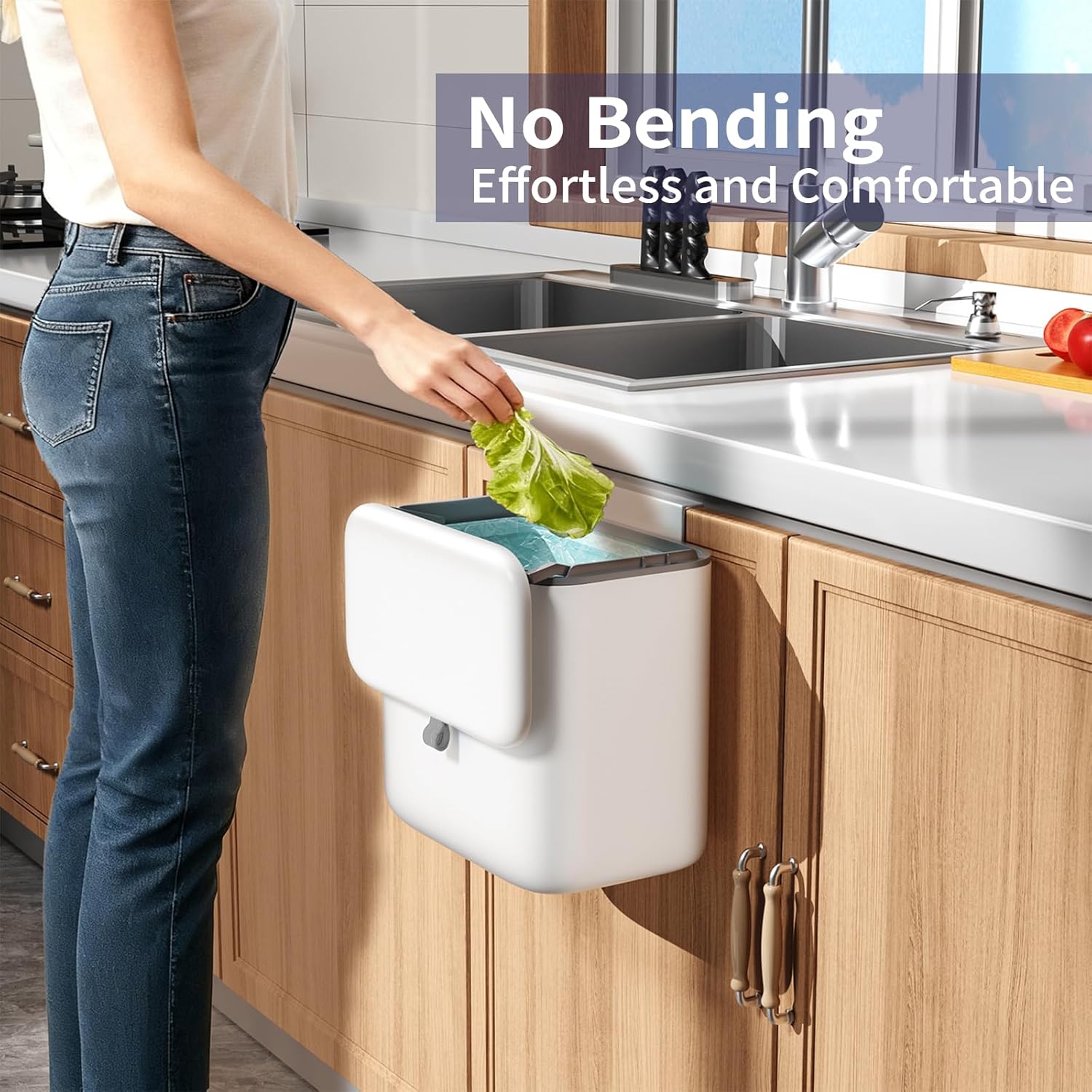 Compost Bin Kitchen for Countertop or Under Sink, 2.6 Gallon Hanging Small Trash Can with Lid, Garbage Can for