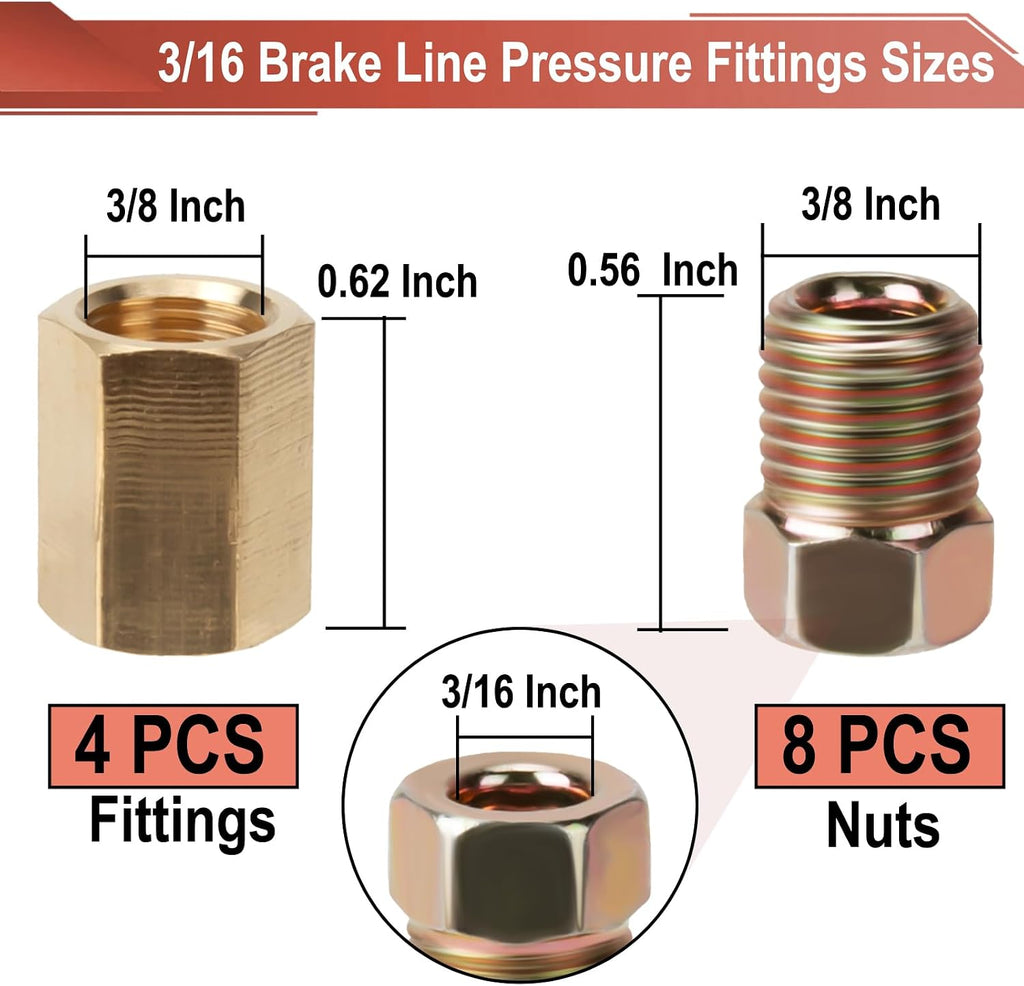 3/16 Brake Line Pressure Fittings, 12 Pieces 3/8 Inch Brake Line Fittings