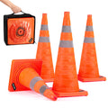 4 Pack 28 Inch Collapsible Traffic Cones, Orange Safety Cones | Collapsible 28-in orange cones with reflective