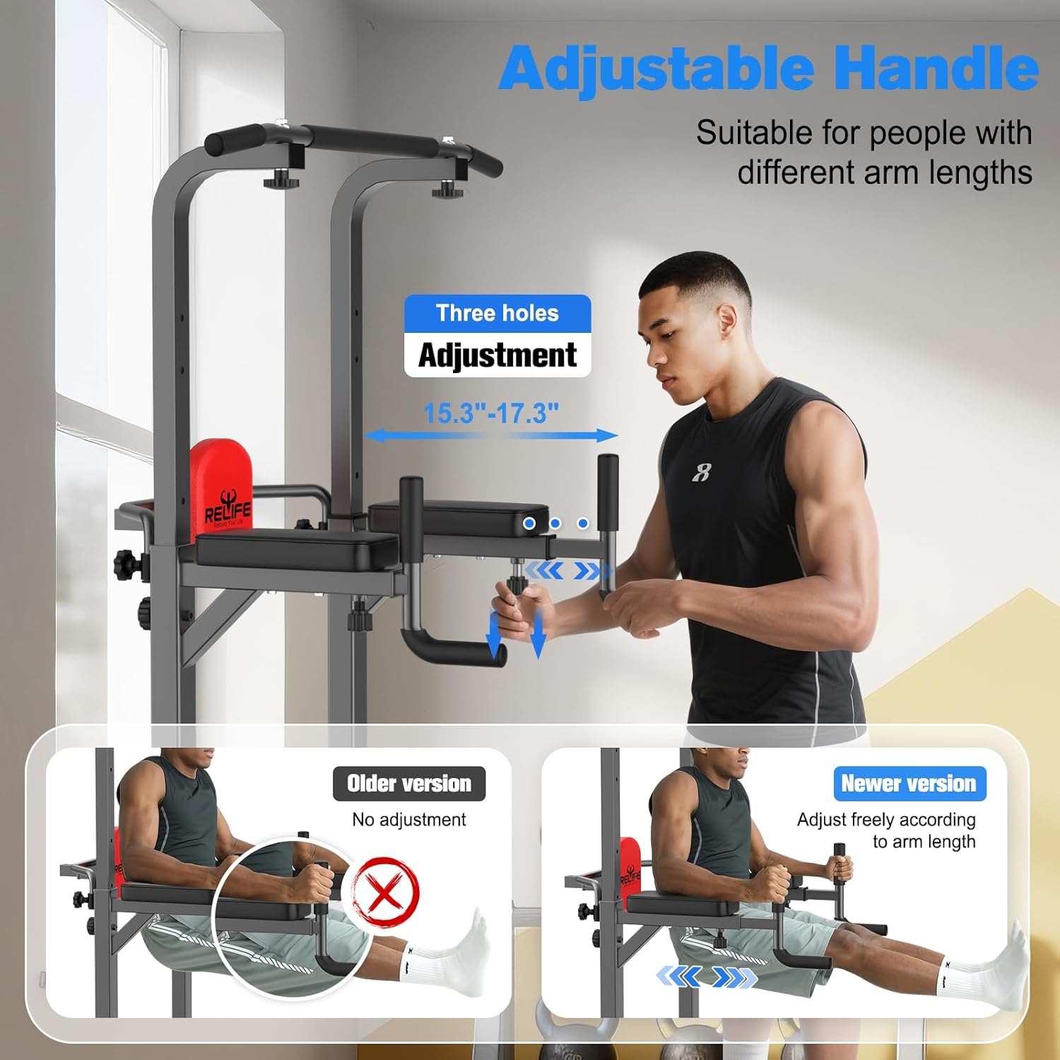 Power Tower Pull Up Bar Station Workout Dip Station for Home Gym Strength Training Fitness Equipment