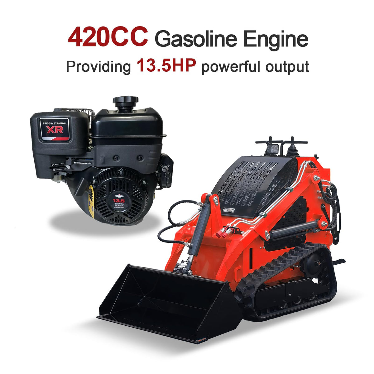 13.5HP B&S Gas Engine Mini Skid Steer Loader, Stand-On Compact Track Loader