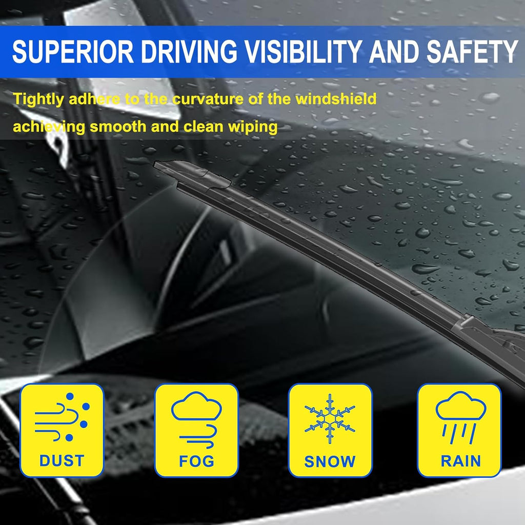 OEM Quality 22" + 19" Premium All-Seasons Durable Stable and Quiet Windshield Wiper Blades-J Hook Wipers(Set of 2)