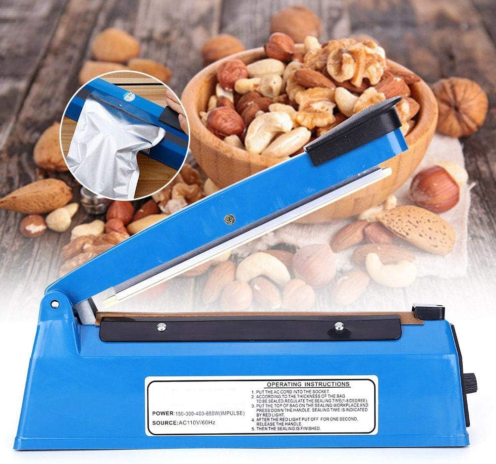 Impulse Bag Sealer, Manual Adjustable Heat Sealing Machine with LED Indicator 8 Inch 210W PE PP Plastic Bag Closer