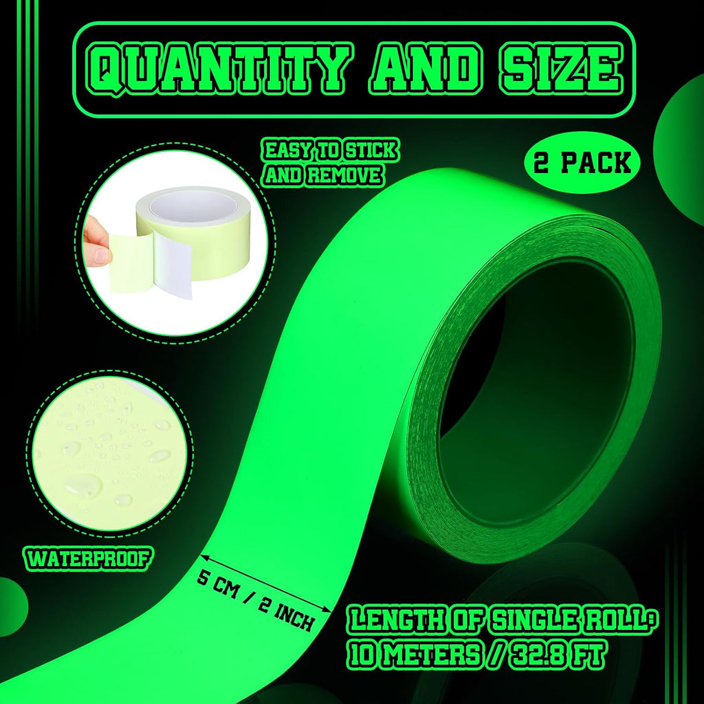 2 Rolls Glow in The Dark Tape 32.8 ft x 2 in Halloween Night Decor