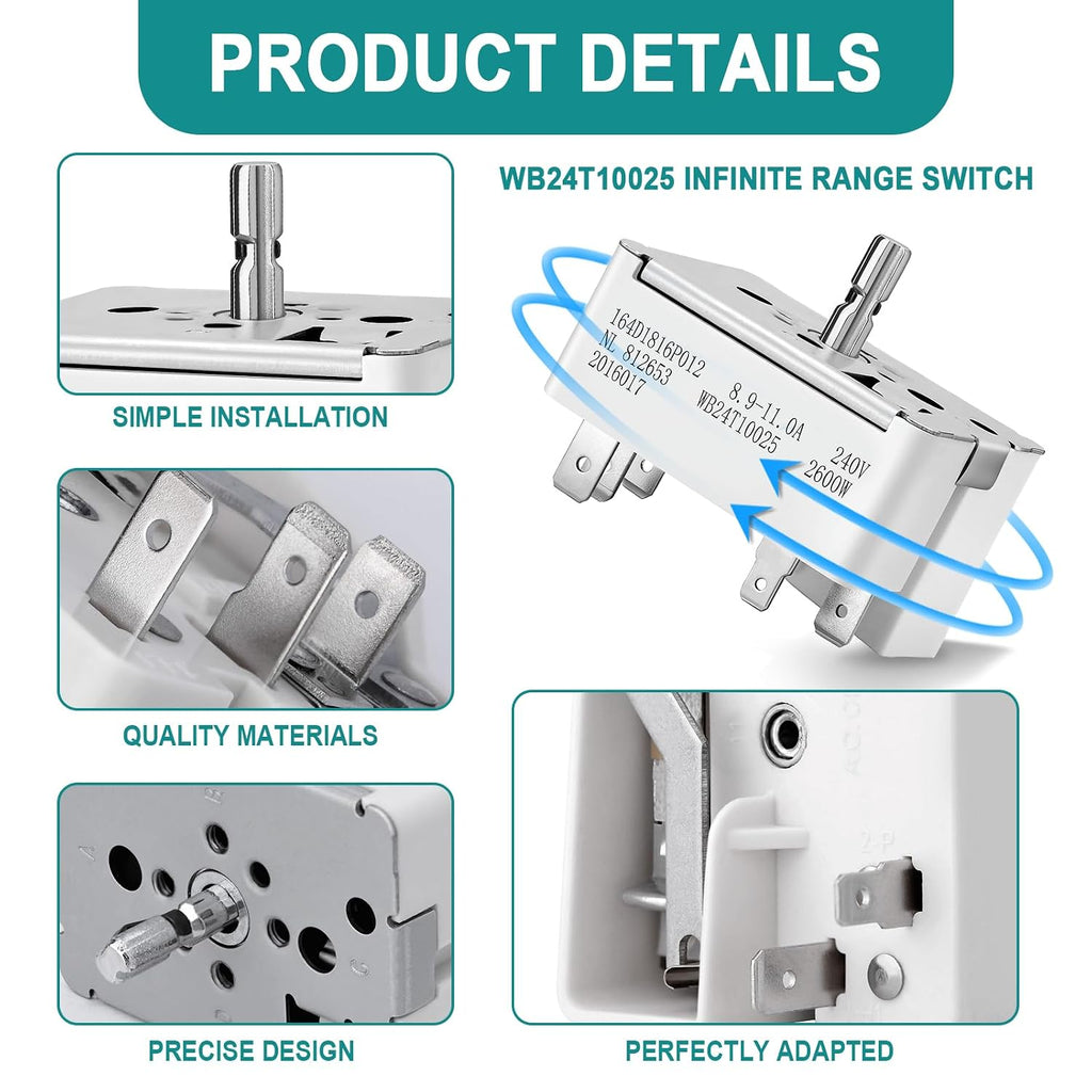 WB24T10025 Infinite Range Control Switch for GE 8" Electric Stove Burner