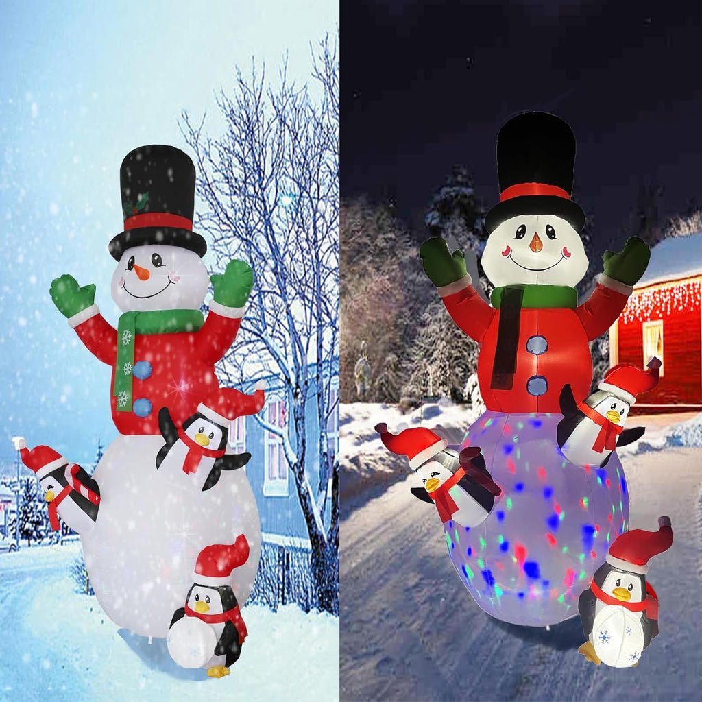10ft Christmas Inflatable Outdoor Decoration, Kaleidoscope Penguin Snowman Inflatable Yard Decoration with LED Lights