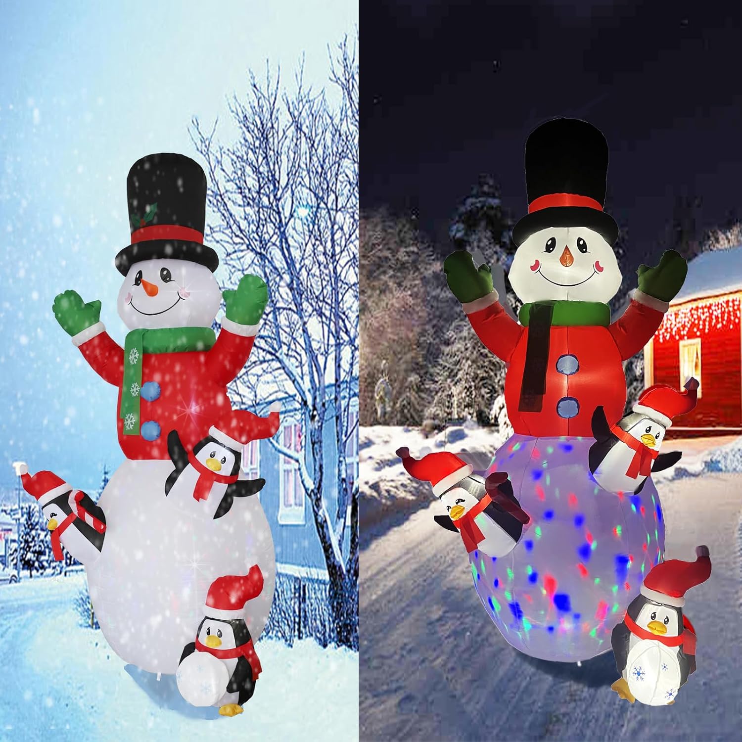 10ft Christmas Inflatable Outdoor Decoration, Kaleidoscope Penguin Snowman Inflatable Yard Decoration with LED Lights