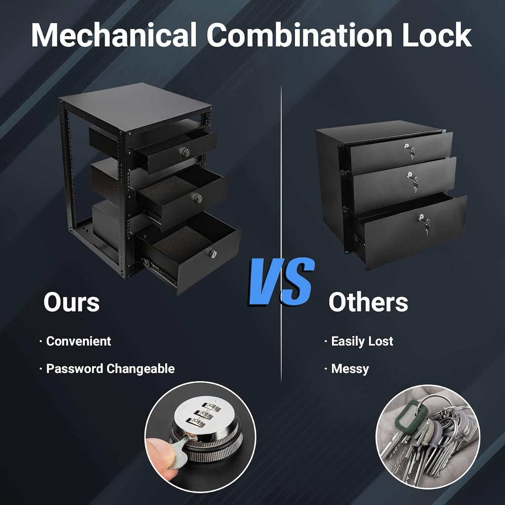 2U Rack Mount Drawer, Server Rack Drawer w/Combination Lock