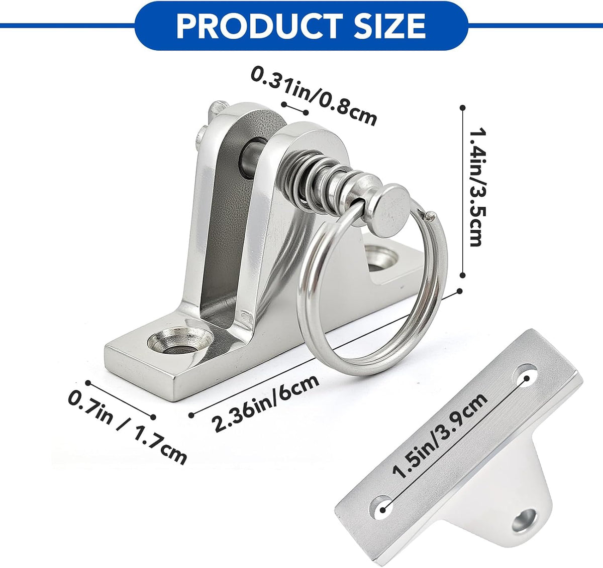 Bimini Top Deck Hinge, 316 Stainless Quick Release Pin, 2 Pack