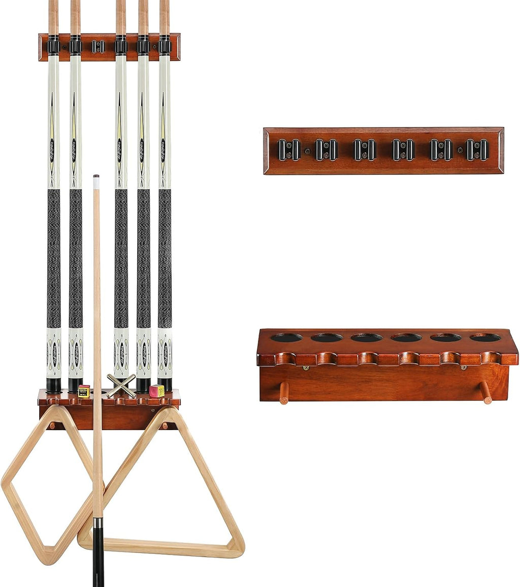 Wall Mount Pool Cue Rack Stick Holder, Billiards Rack | Solid Oak Hardwood Pool Cue Set Holder For Sticks Storage.