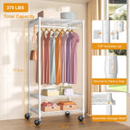 Rolling Clothes Rack, Clothing Racks for Hanging Clothes, White