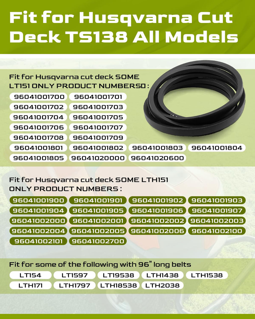532408381 Blade Drive Belt for Husqvarna TS138 TS38 LTH18538 | Replacement Mower Deck Belt