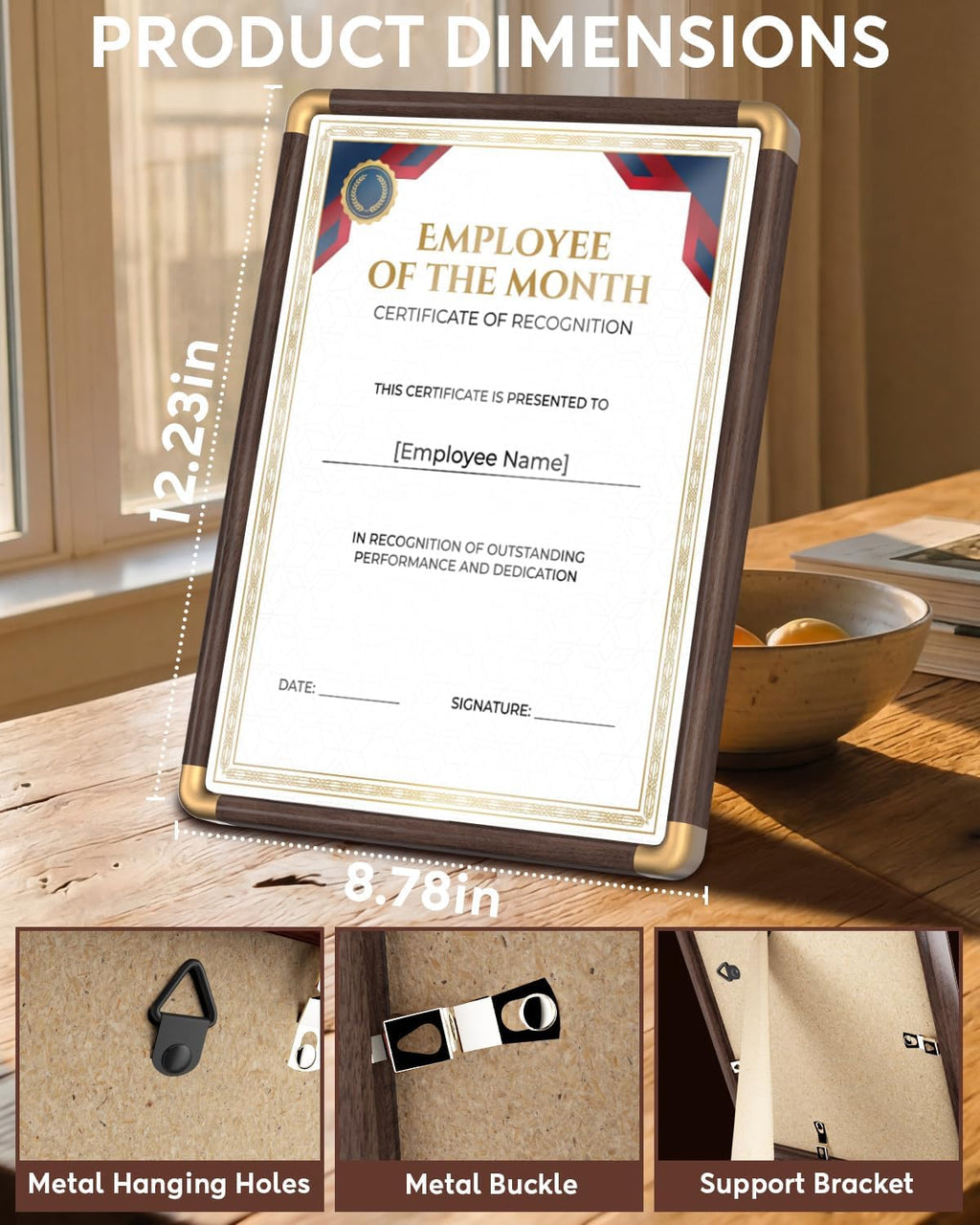Awards and Trophies, Certificate Frames, Wood Plaque, A4 Size | Display Award Frame, Suitable for Showcasing Employee