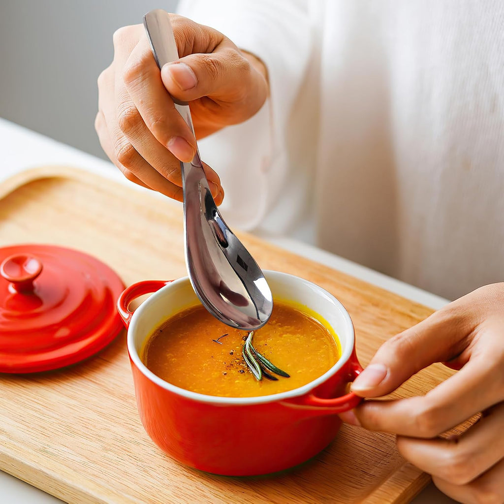 Soup Spoons,Heavy Duty Thick Short Handle Ramen Spoon, Set of 6