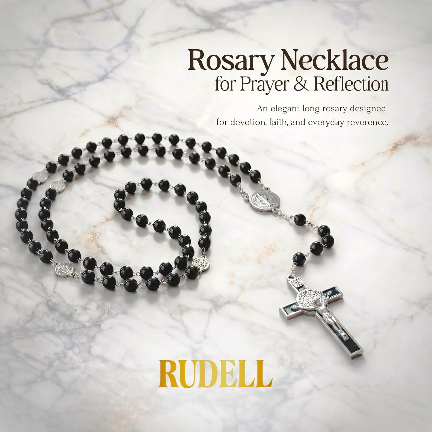 Rosary Beads Catholic for Women - Rosary Necklace for Women with Pearl Beads - Medal Cross Saint Benedict Rosary for