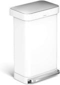 Kitchen Trash Can with Lid, Touchless Waste Bin, Large 45 Liter, Rectangular, White Stainless Steel