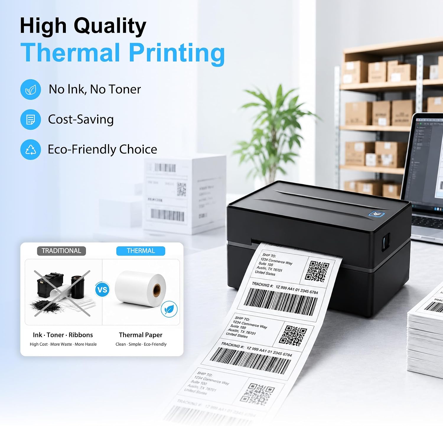 Thermal Shipping Label Printer 4x6 Bluetooth Label Maker for Small Business | Wireless Mailing Shipping Printer for