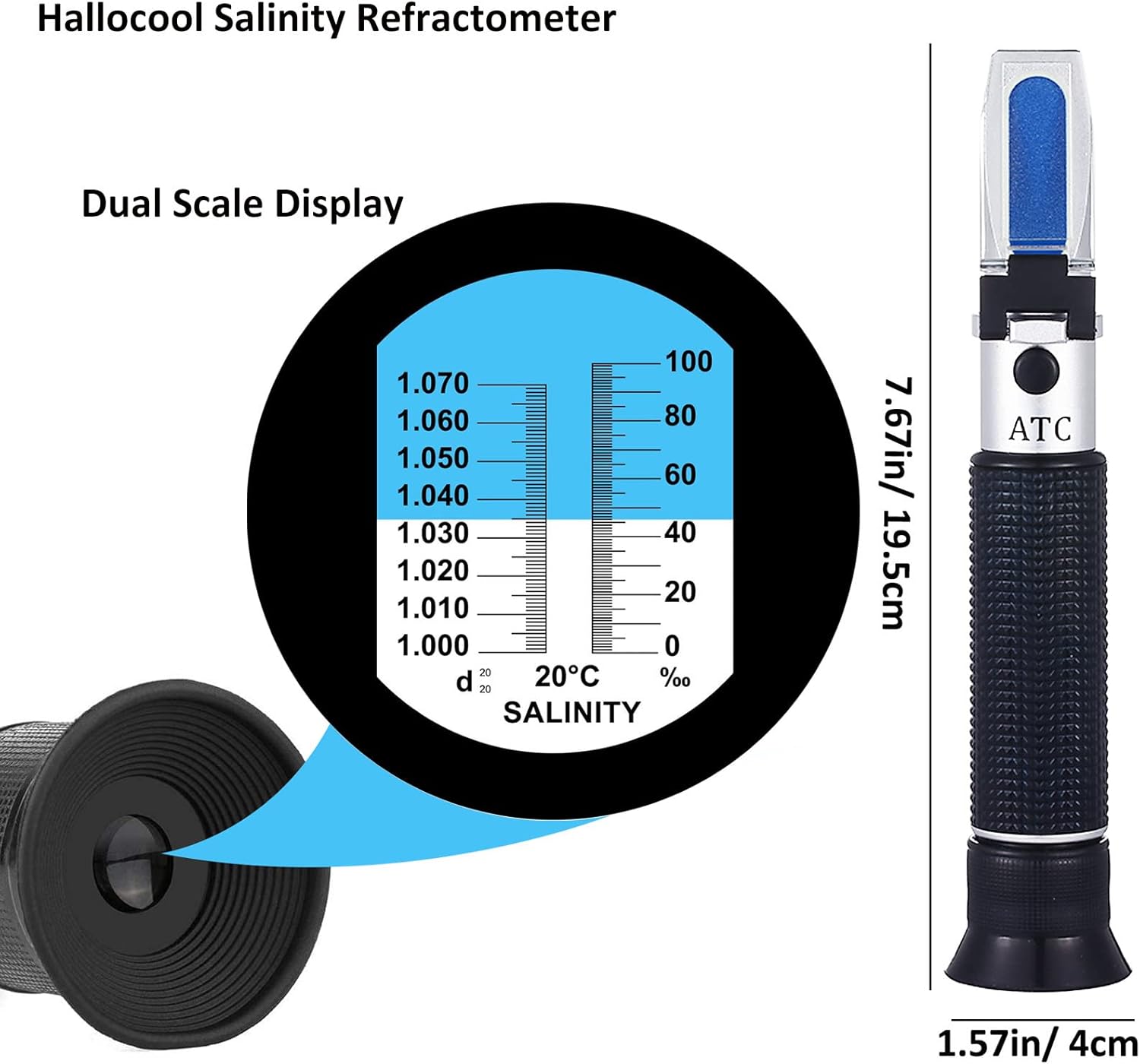 Salinity Refractometer for Aquarium Seawater Marine Fishkeeping | Salinity Tester 0-100PPT & 1.000-1.070 Salinity