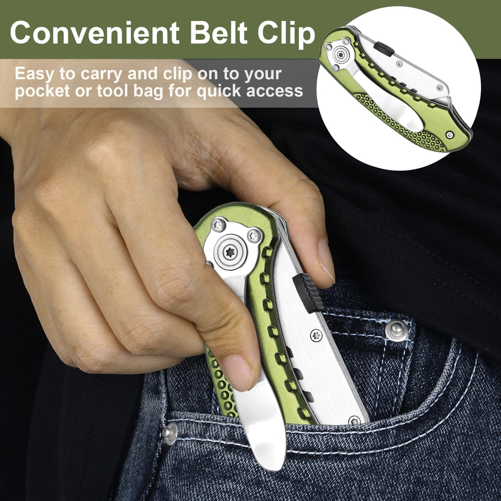 Folding Utility Knife, Heavy Duty Box Cutter, Razor Knife-OliveGreen